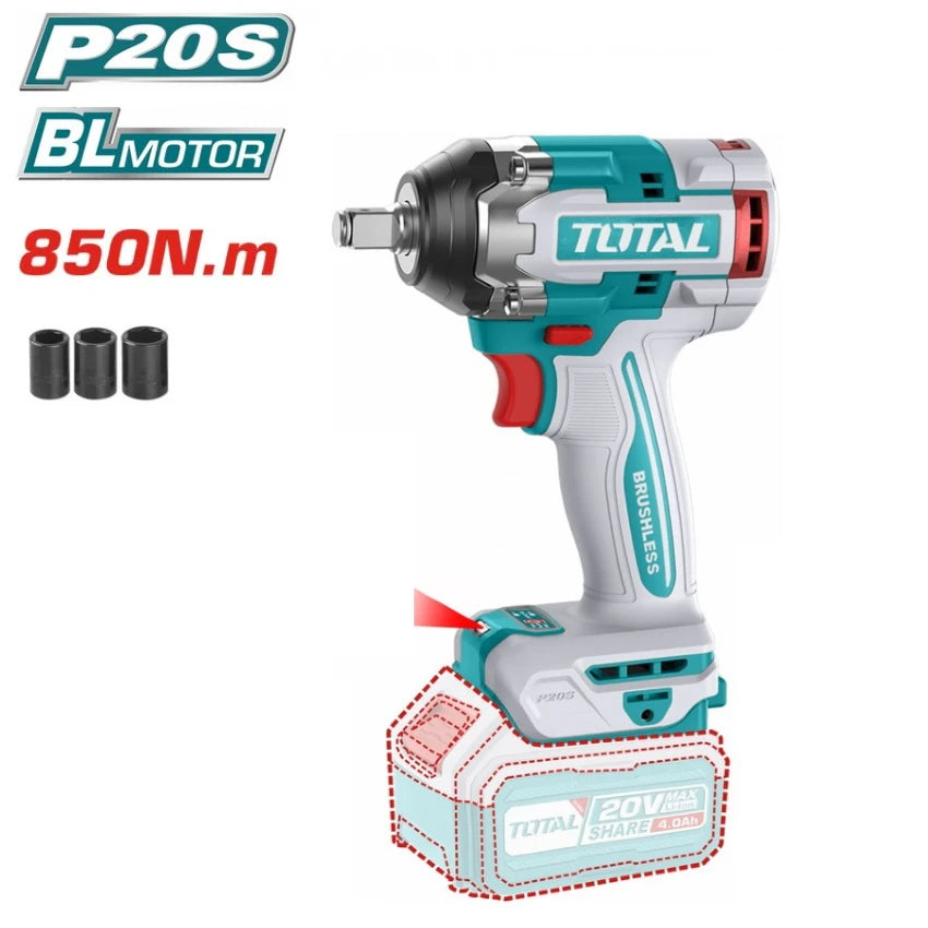Litijum-jonski udarni odvijač 20V prihvat 1/2" 850Nm - TOTAL TIWLI20501