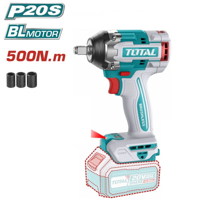 Litijum-jonski udarni odvijač 20V prihvat 1/2" 500Nm - TOTAL TIWLI20501