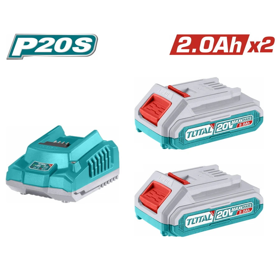 Set baterije 20V 2.0Ah 2 komada + punjač 2.0Ah x1kom - TOTAL TFBCPK1222E